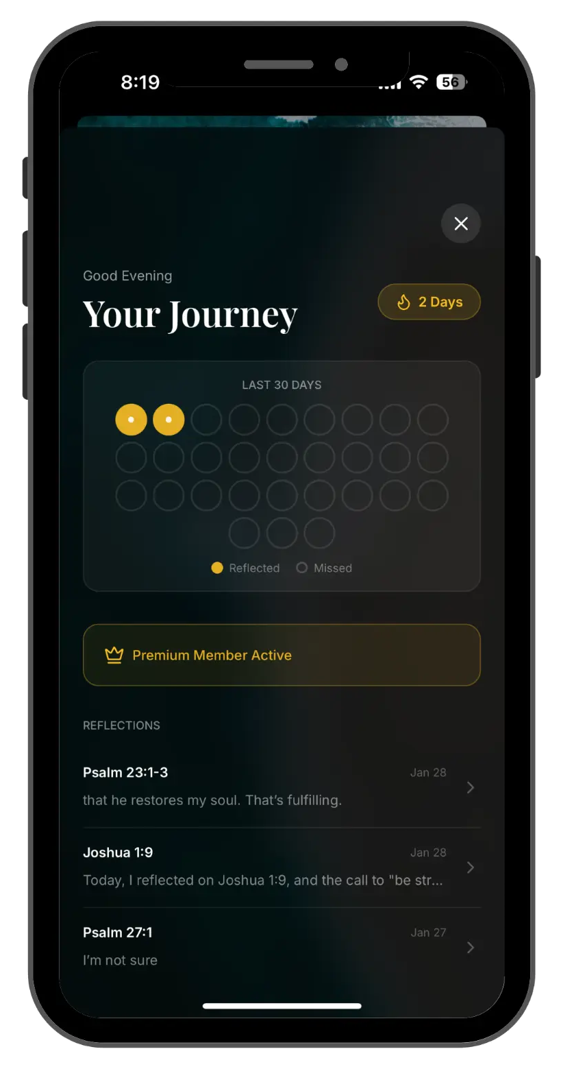 Journey tracker and streak screen